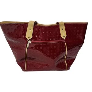 Arcadia Red Embossed Leather Shoulder Tote
